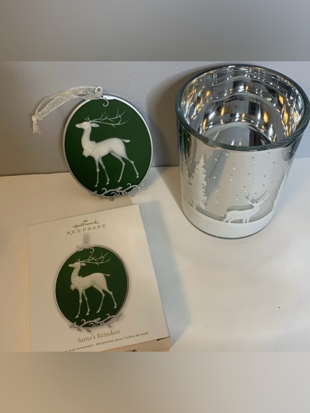 HALLMARK REINDEER ORNAMENT & CANDLE HOLDER